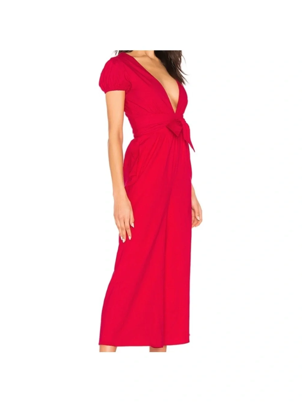 MAJORELLE Red Deep-V Tie-Waist Jumpsuit